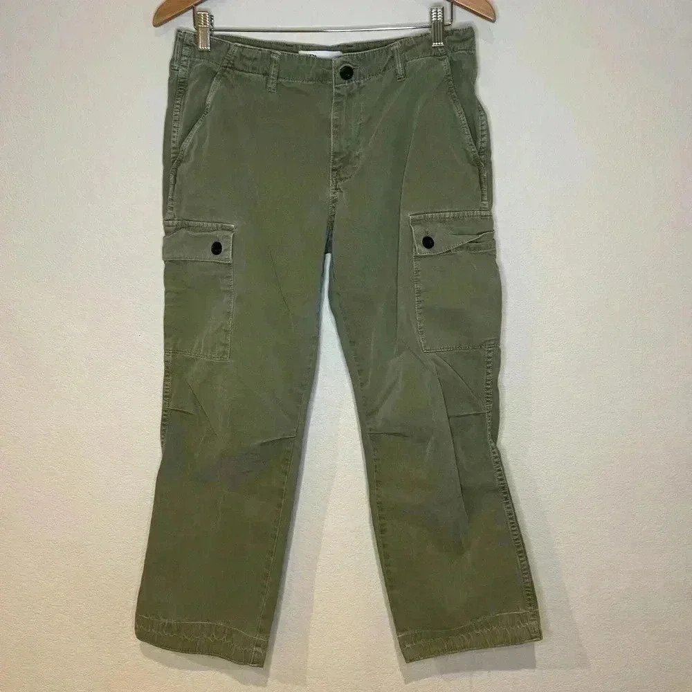 Zara Women’s Cargo Joggers Pants Size 6 32 Green 100% Cotton Pockets